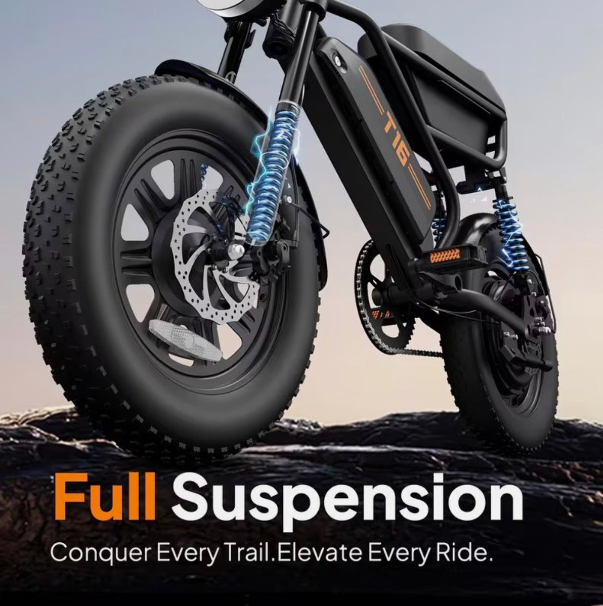 URLIFE Bicicletta Elettrica T16" x 3.0, Batteria Rimovibile da 48V 13Ah, Motore Brushless da 250W, Autonomia di 100km, Bici Elettrica con Doppia Sospensione