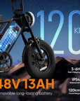 URLIFE Bicicletta Elettrica T16" x 3.0, Batteria Rimovibile da 48V 13Ah, Motore Brushless da 250W, Autonomia di 100km, Bici Elettrica con Doppia Sospensione